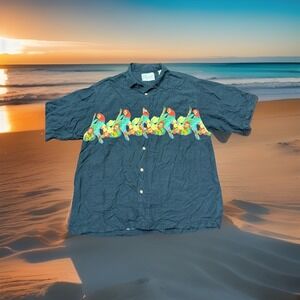 VTG Men's Hawaiian Button Up Shirt Parrot AOP Double Sided Light Weight Large‎ L